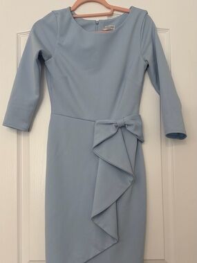 Goddess Powder Blue Midi Sheath Dress with Side Bow